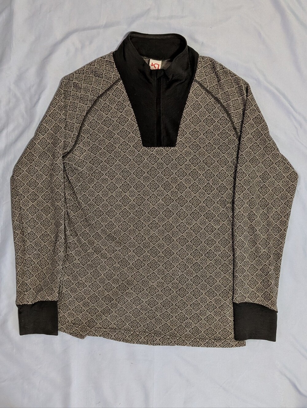 Kari Traa Voss Knit Wool Cashmere Half-Zip Baselayer Top Grey Pattern Women's XL